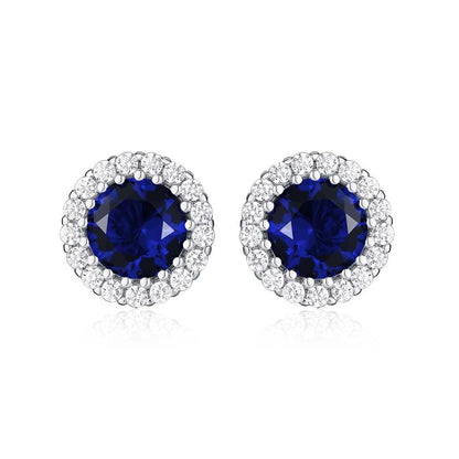 925 Sterling Silver Round Blue Halo Stud Earrings for Women - namana.london
