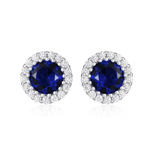 925 Sterling Silver Round Blue Halo Stud Earrings for Women - namana.london