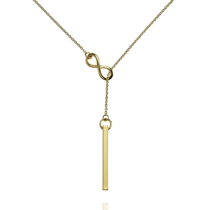 Gold Infinity Y Necklace. Gold Lariat Necklace with a Vertical Bar - namana.london