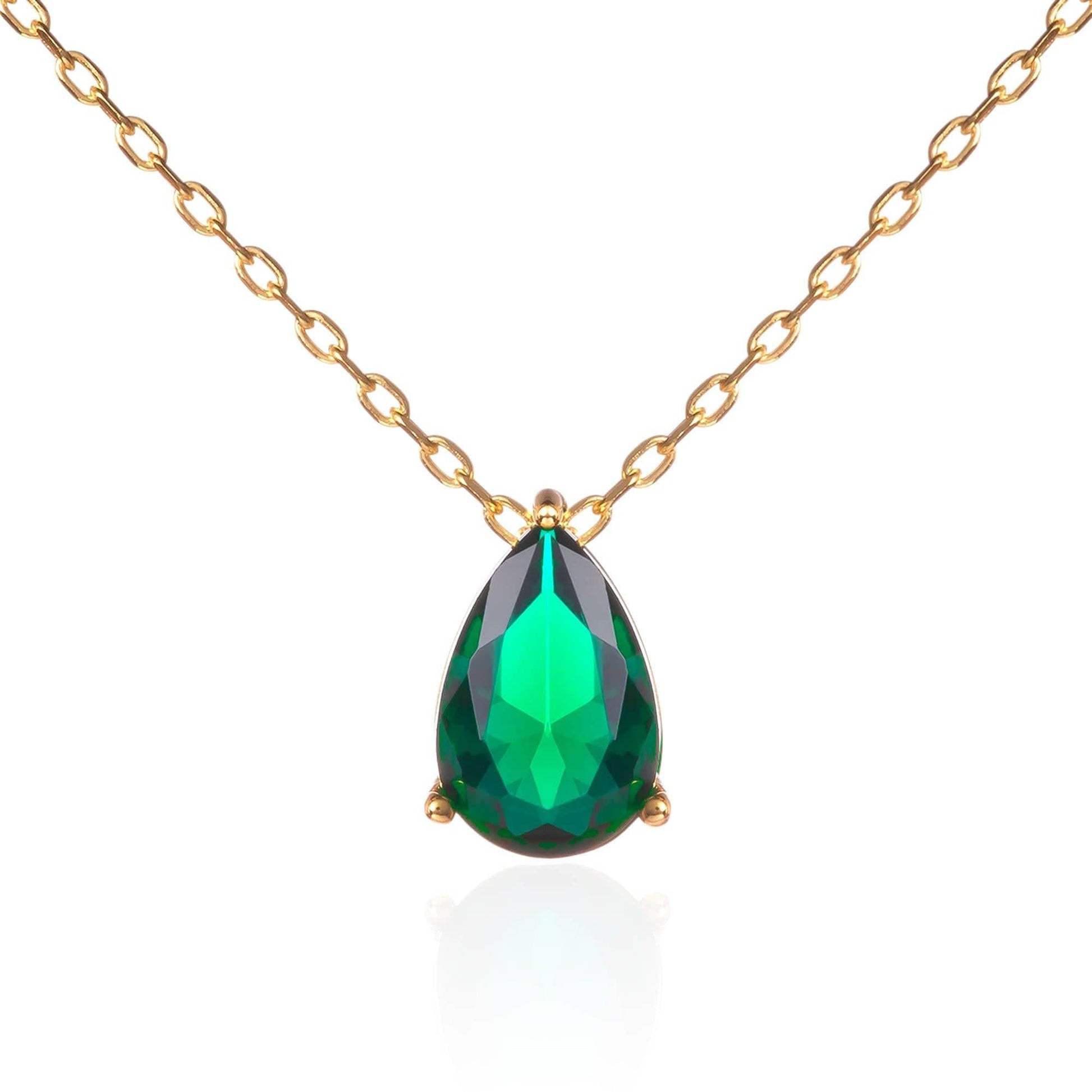 Gold Plated Green Pear Pendant Necklace for Women. - namana.london