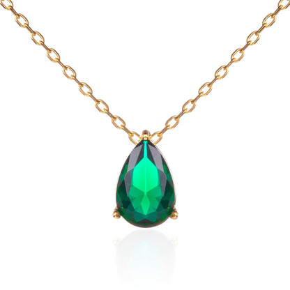 Gold Plated Green Pear Pendant Necklace for Women. - namana.london