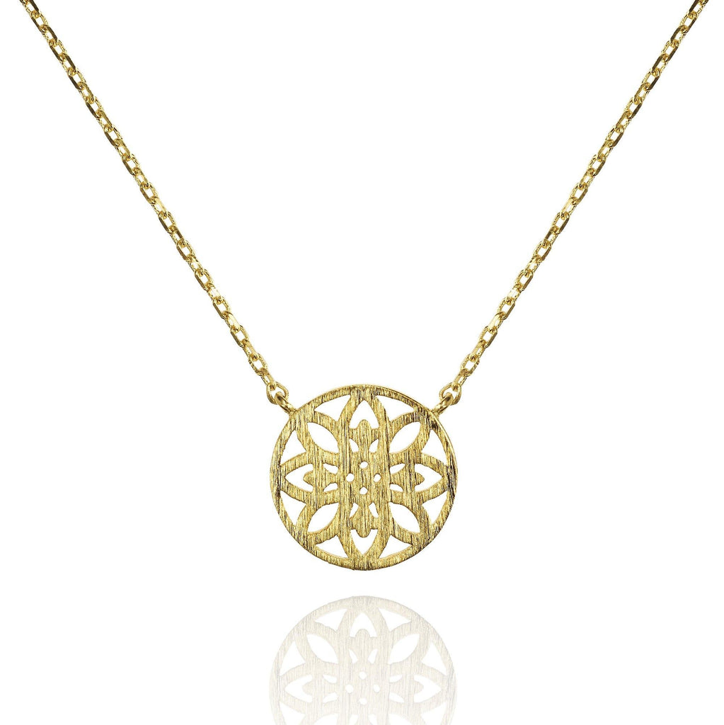 Gold Mandala Disc Pendant Necklace
