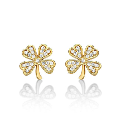 Gold Plated 4 Leaf Clover Stud Earrings for Women - namana.london