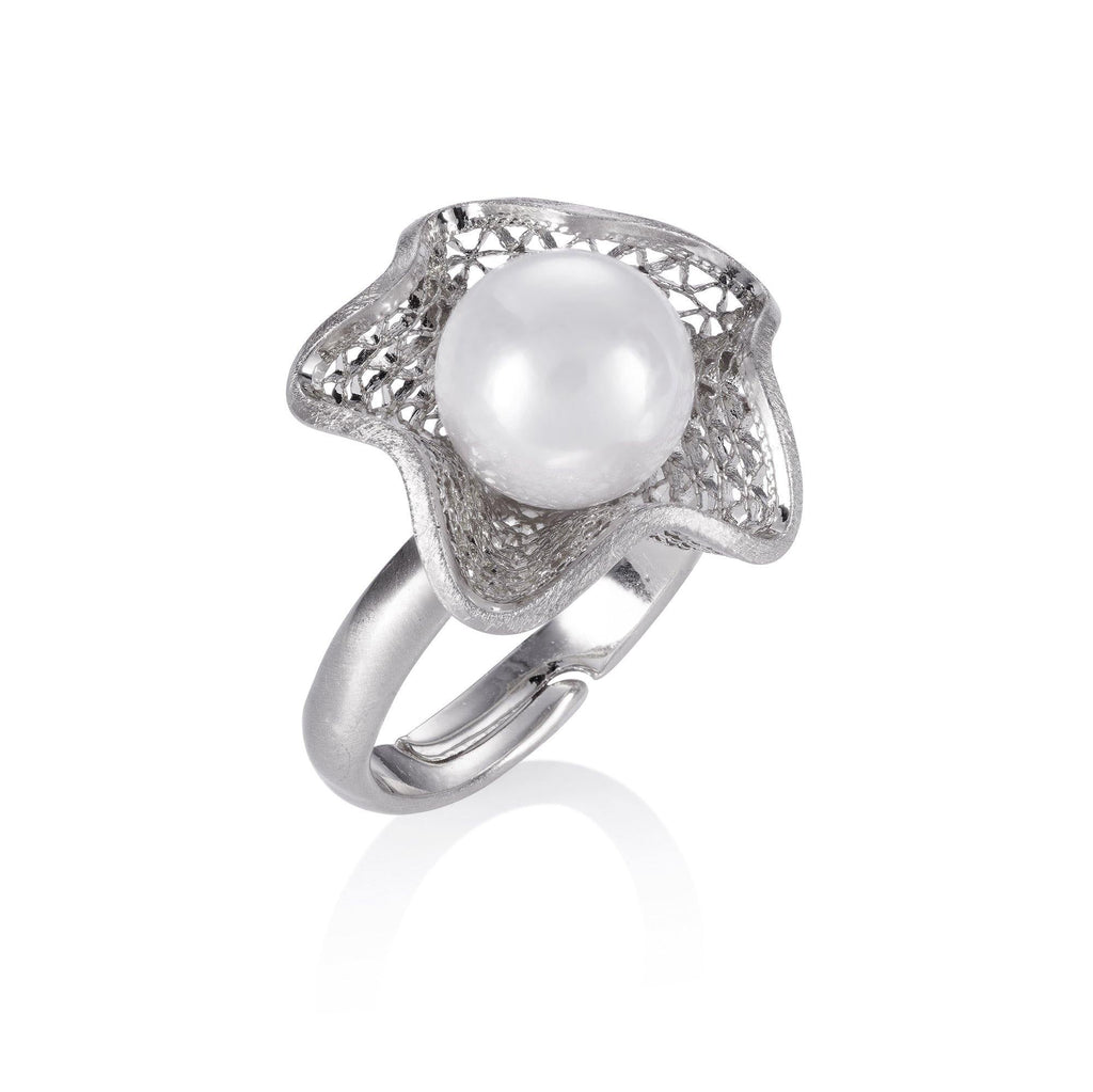 Adjustable Cocktail Ring for Women with a Pearl - namana.london