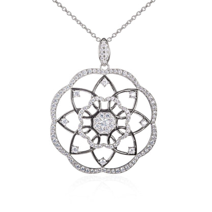 925 Sterling Silver Large Mandala Pendant Necklace for Women - namana.london