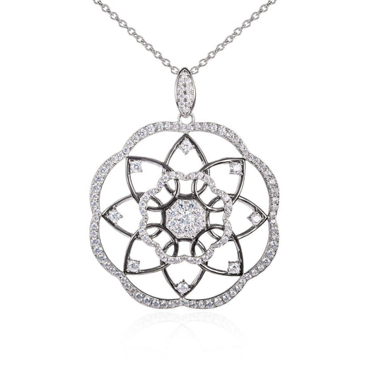 925 Sterling Silver Large Mandala Pendant Necklace for Women - namana.london