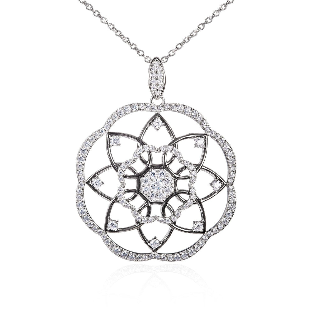 925 Sterling Silver Large Mandala Pendant Necklace for Women