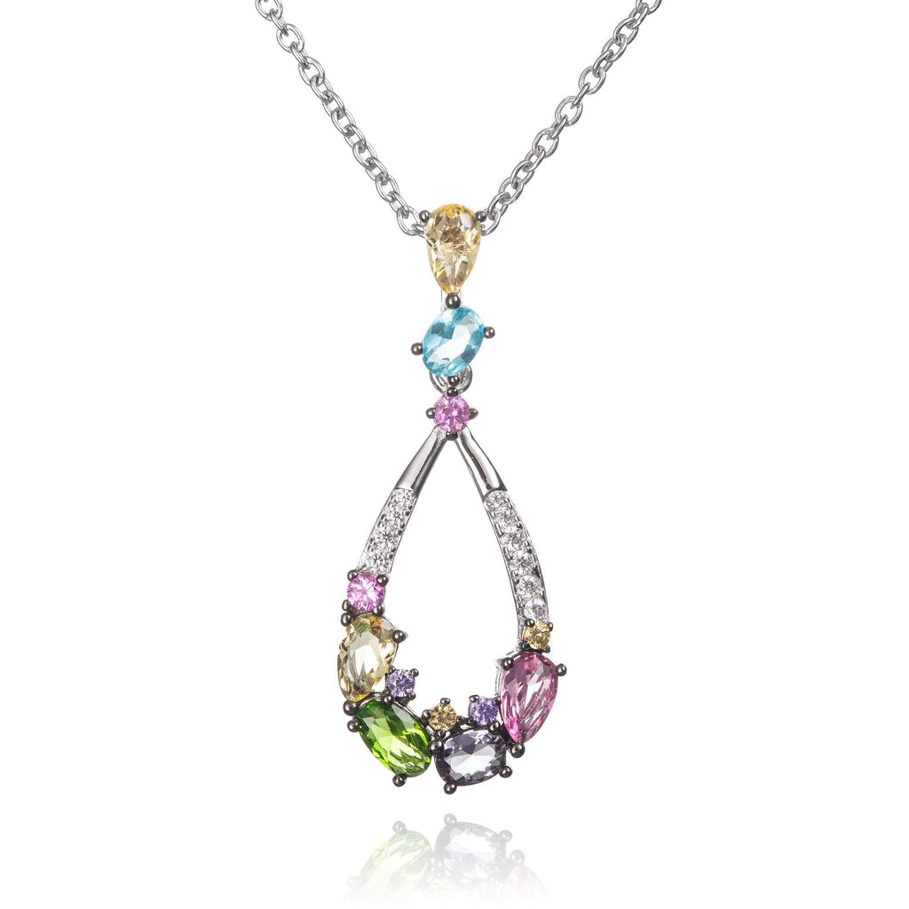 Sterling Silver Colourful Pendant Necklace for Women with Multicoloured Stones and Cubic Zirconia Gemstones - namana.london