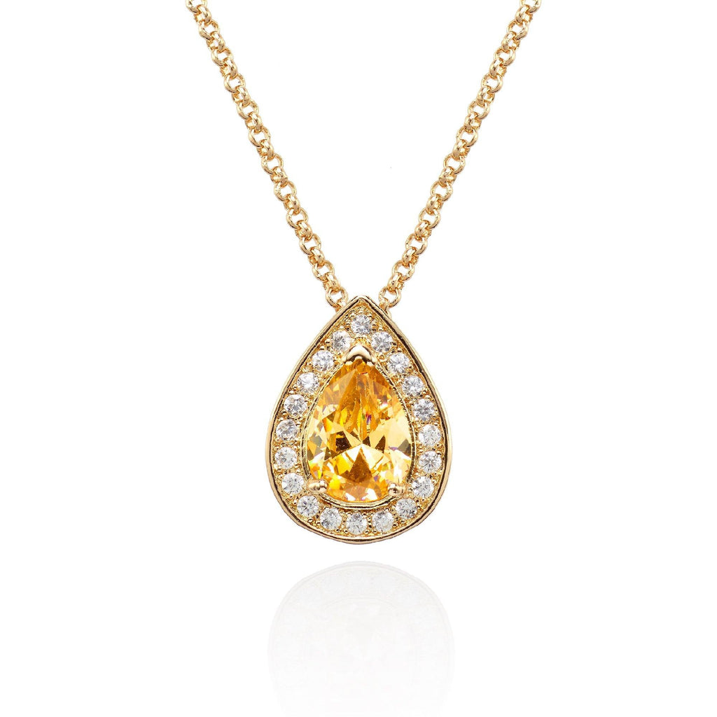 Gold Teardrop Pendant Necklace a Yellow Cubic Zirconia Gemstone - namana.london