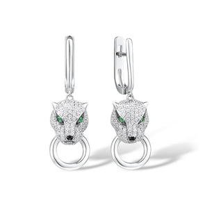Sterling Silver Panther Drop Earrings for Women - namana.london