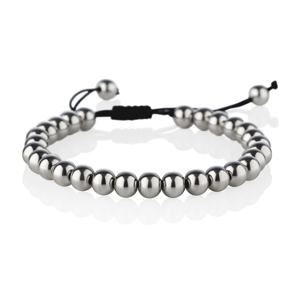 Stainless Steel Large Bead Bracelet for Men on an Adjustable Black Cor –