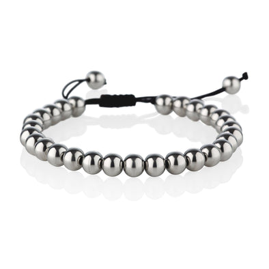 Stainless Steel Large Bead Bracelet for Men on an Adjustable Black Cord - namana.london