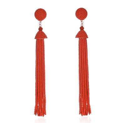 Long Beaded Red Tassel Earrings for Women - namana.london