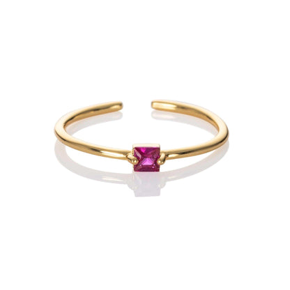 Adjustable Gold Plated Pink Ring for Women with a Square Zirconia Stone - namana.london