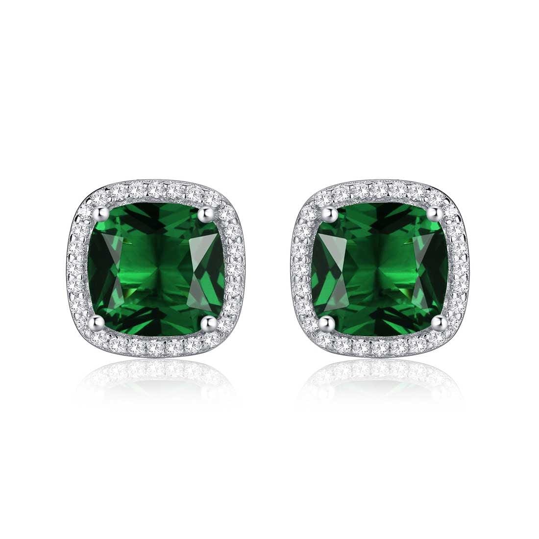 925 Sterling Silver Cushion Shaped Green Halo Stud Earrings for Women - namana.london