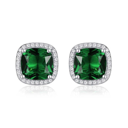 925 Sterling Silver Cushion Shaped Green Halo Stud Earrings for Women - namana.london