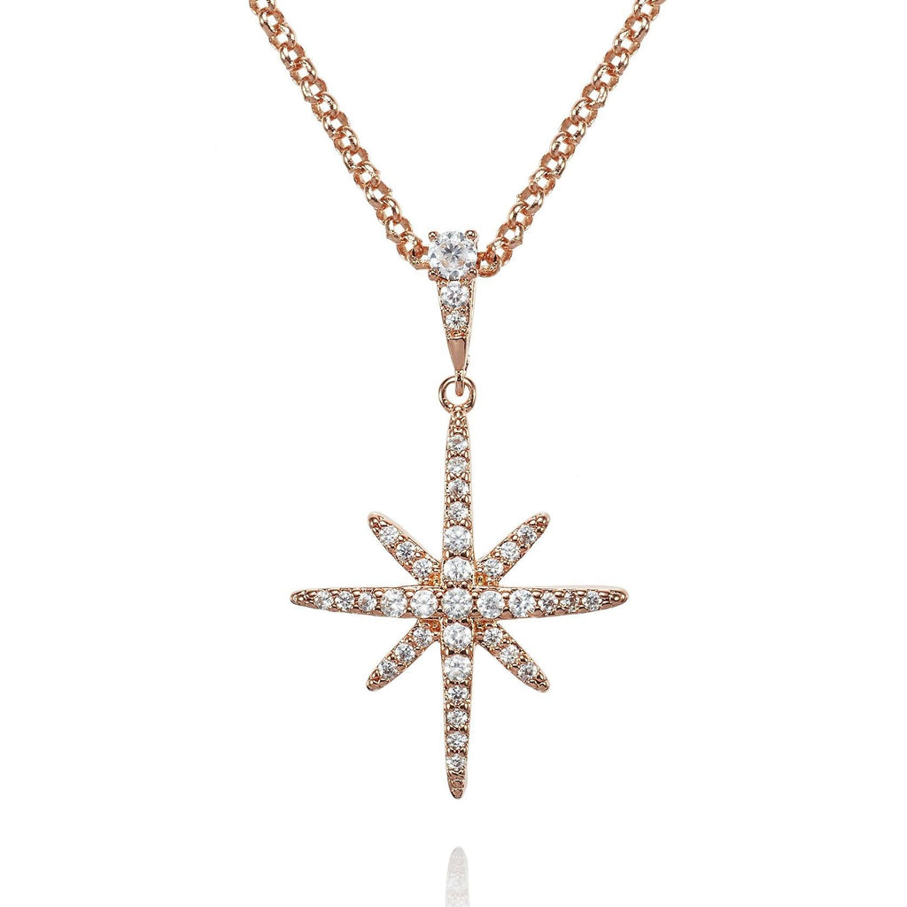 North Star Rose Gold Pendant Necklace with Cubic Zirconia