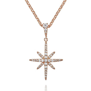 North Star Rose Gold Pendant Necklace with Cubic Zirconia - namana.london