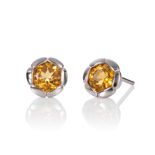 925 Sterling Silver Round Stud Earrings with Citrine Gemstones - namana.london