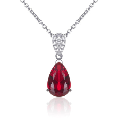 Sterling Silver Red Teardrop Pendant Necklace For Women - namana.london