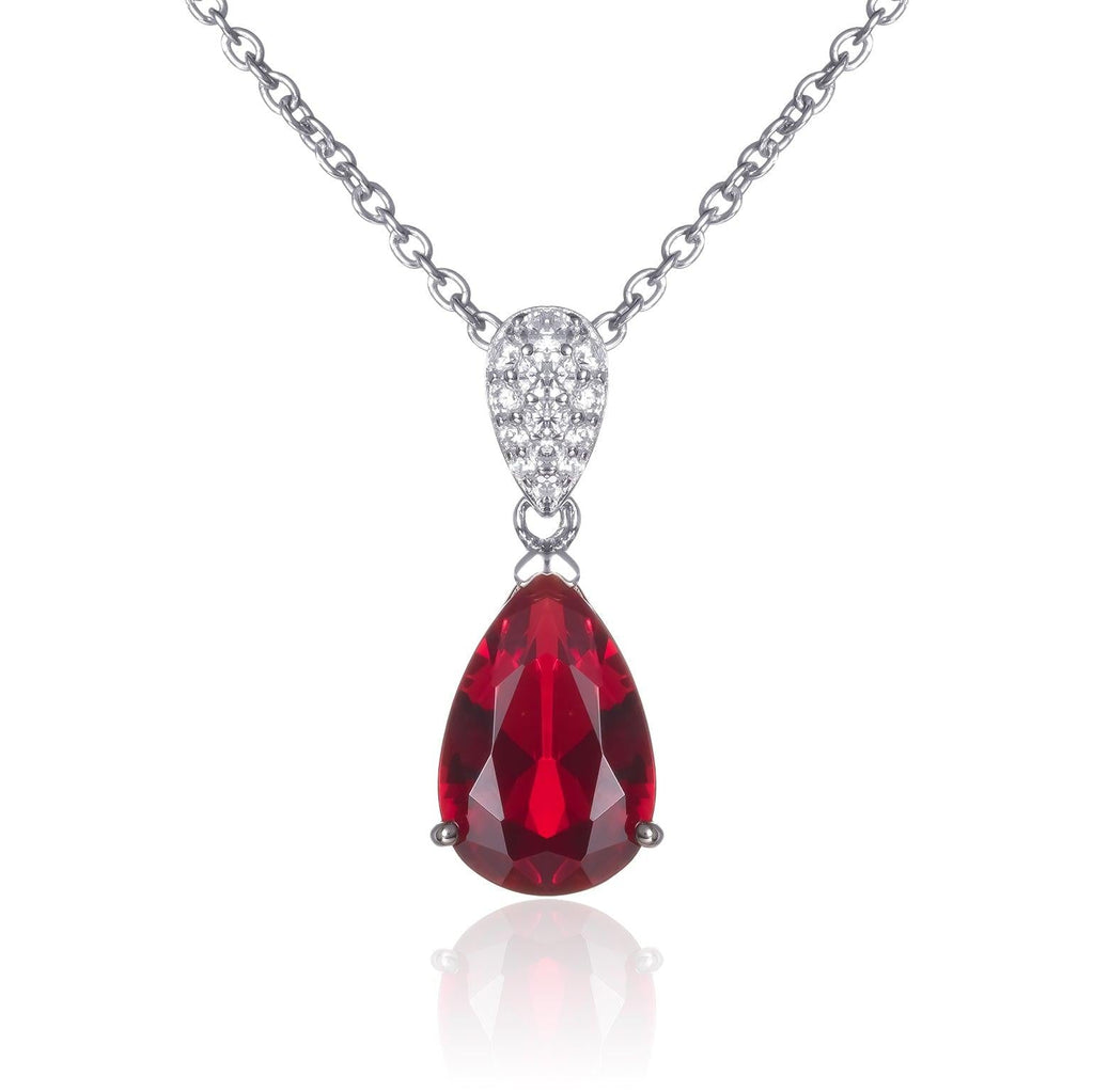 Sterling Silver Red Teardrop Pendant Necklace For Women
