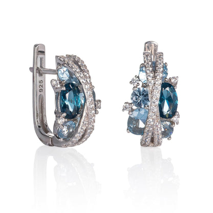 Sterling Silver Hoop Earrings for Women with Blue Stones - namana.london