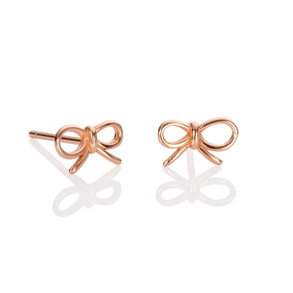 Dainty Rose Gold Bow Stud Earrings for Women