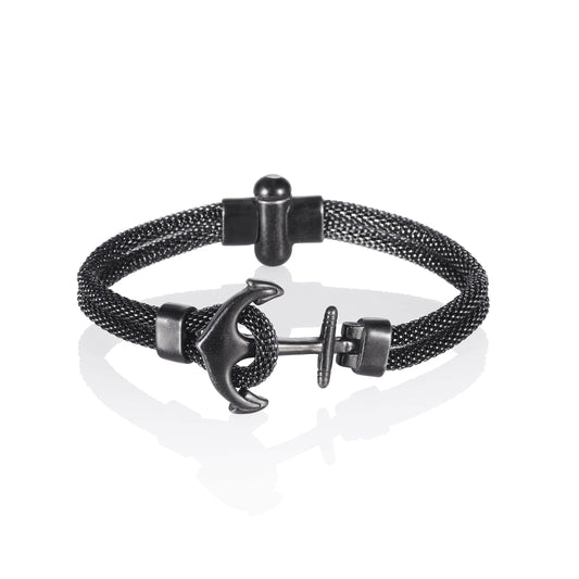 Black Anchor Stainless Steel Mesh Bracelet for Men - namana.london