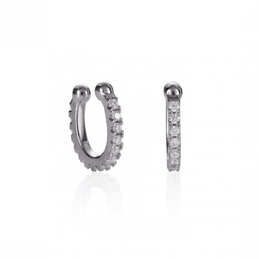 Pair of Silver Ear Cuff Earrings with Cubic Zirconia Stones - namana.london