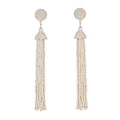 Long Off White Beaded Tassel Earrings for Women - namana.london