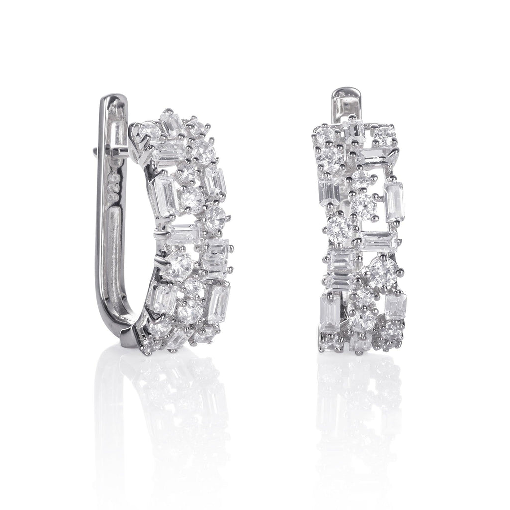 925 Sterling Silver Hoop Earrings for Women with Baguette Stones - namana.london