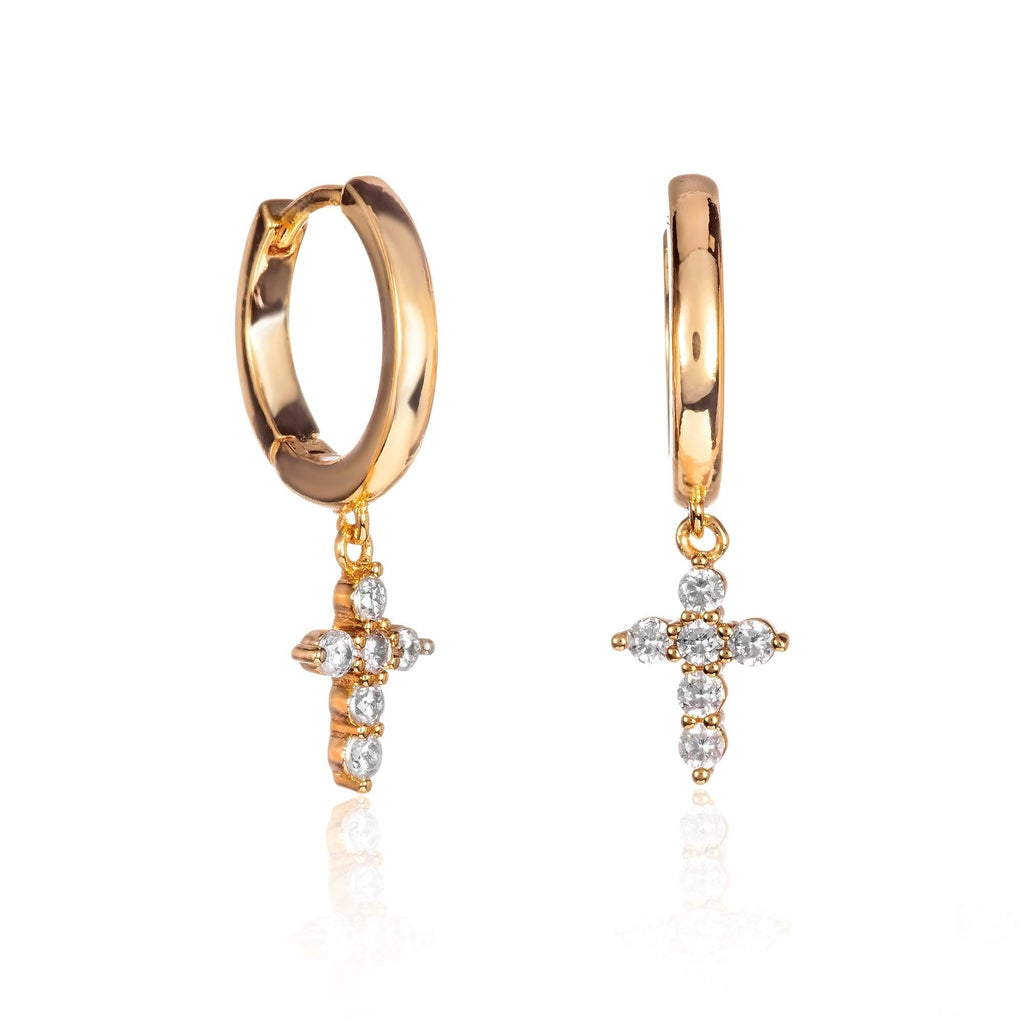 Gold Plated Cross Huggie Hoop Earrings for Women - namana.london