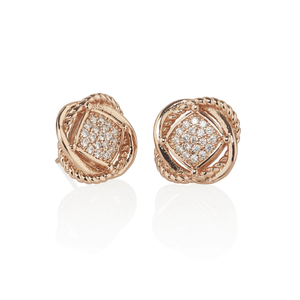 Rose Gold Knot Stud Earrings Set with Cubic Zirconia