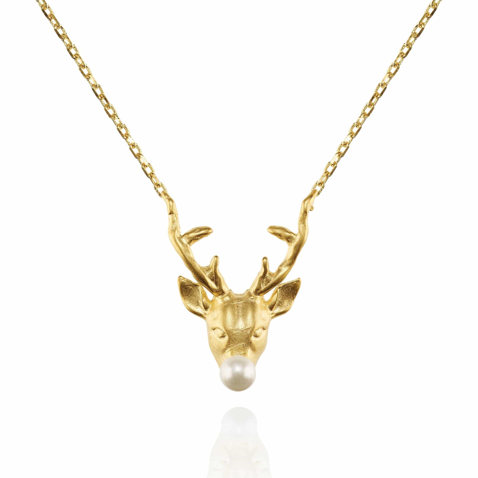 Gold Reindeer Pendant Necklace with a Pearl - namana.london