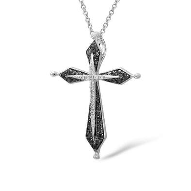 Sterling Silver Elegant Black and Silver Cross Necklace for Women - namana.london