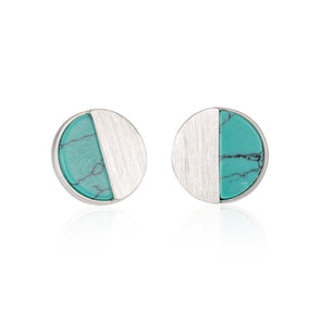 Disc Stud Earrings with Created Blue Turquoises - namana.london