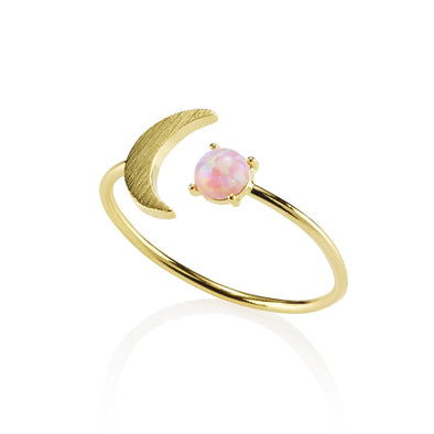 Gold Ring with a Created Pink Opal - namana.london