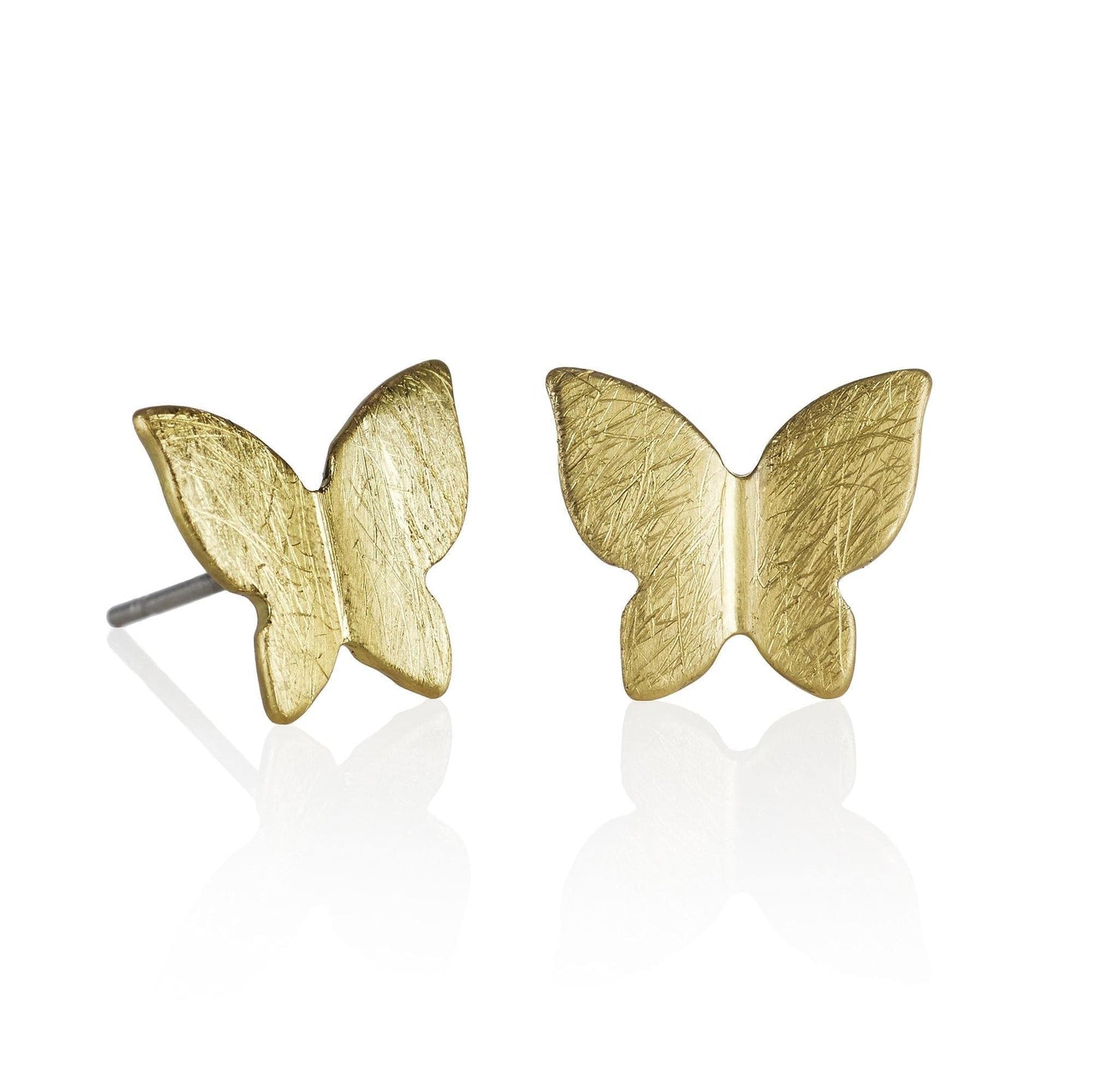 Gold Butterfly Stud Earrings with Brushed Finish - namana.london