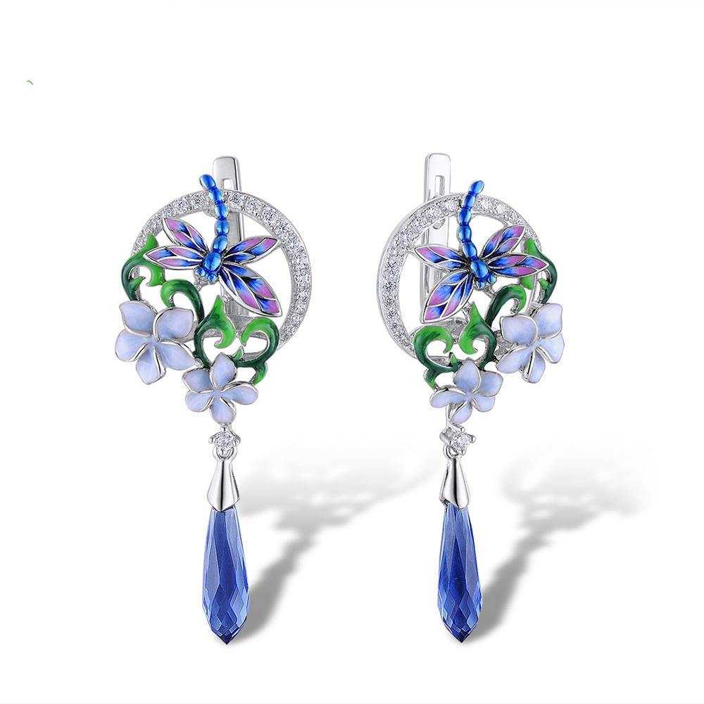 Sterling Silver Blue Dragonfly Earrings for Women - namana.london