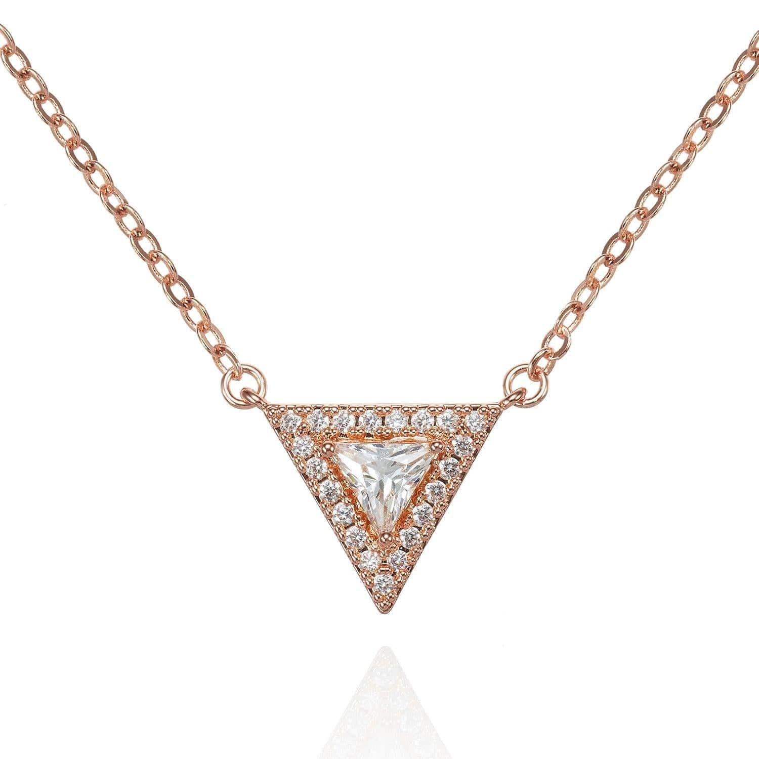 Rose Gold Trillion Pendant Necklace with Cubic Zirconia - namana.london
