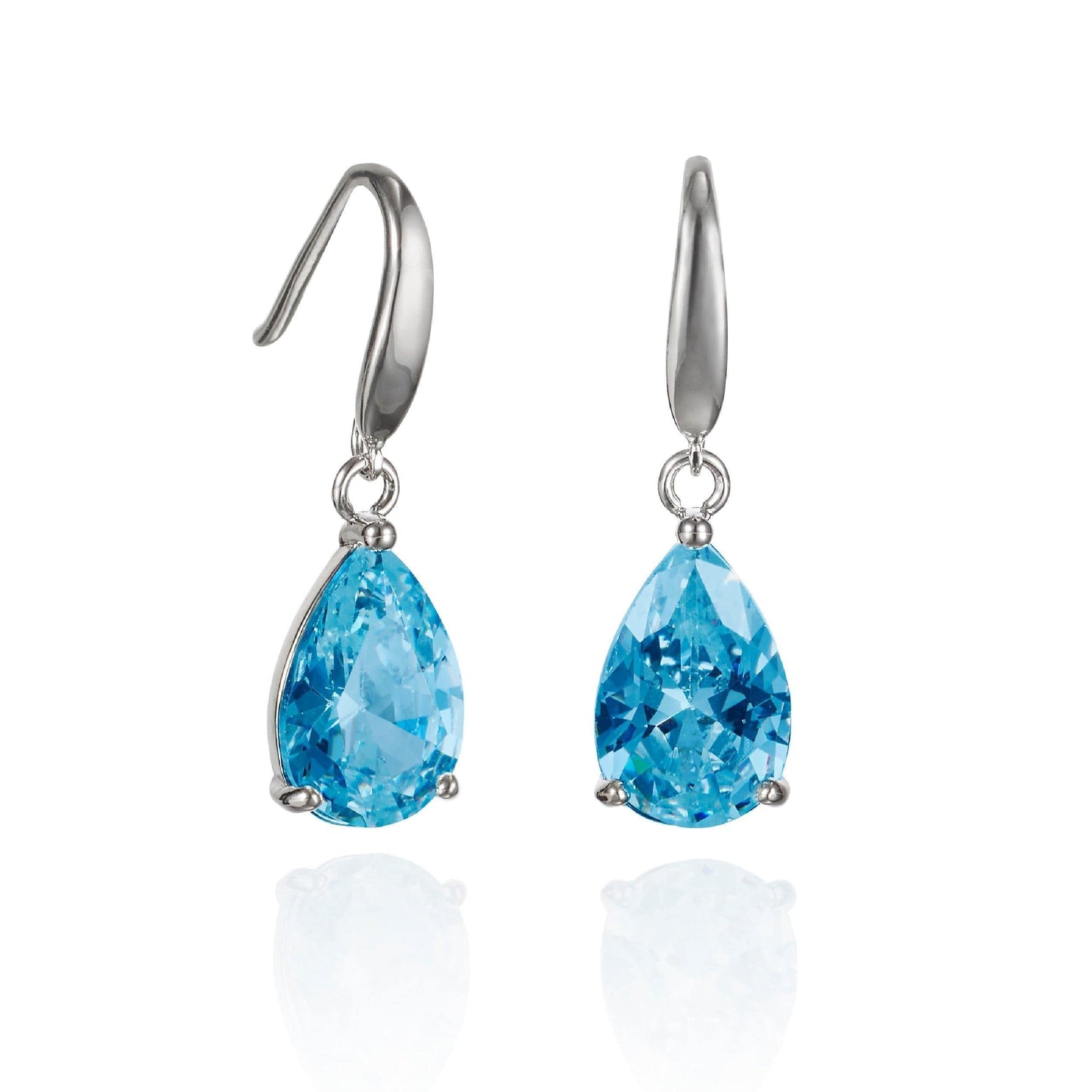 Pear Drop Earrings with Sky Blue Cubic Zirconia Stones - namana.london