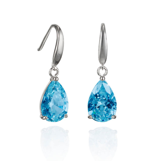Pear Drop Earrings with Sky Blue Cubic Zirconia Stones - namana.london