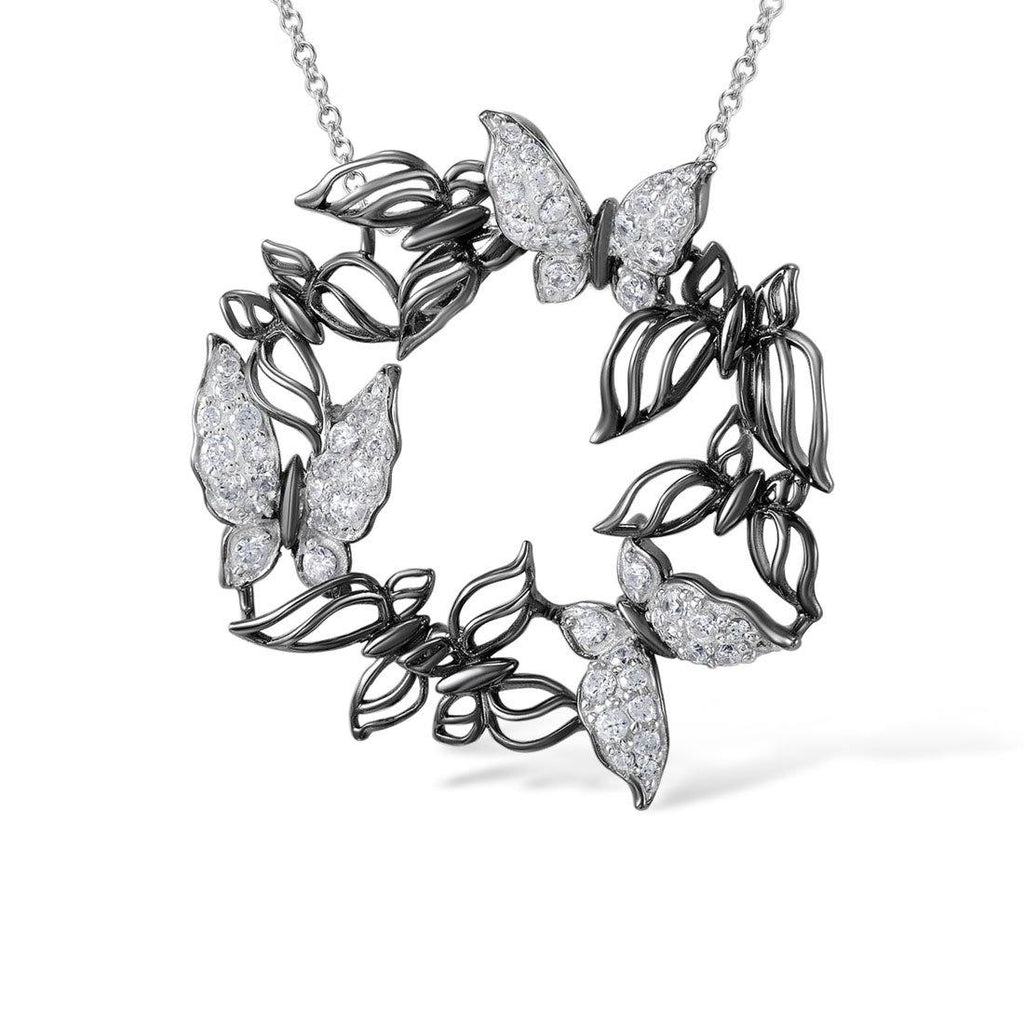 Sterling Silver Large Butterfly Pendant Necklace for Women in Black and White - namana.london