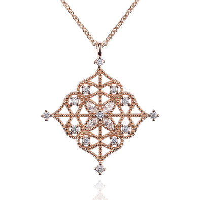 Rose Gold Arabesque Pendant Necklace with Cubic Zirconia - namana.london