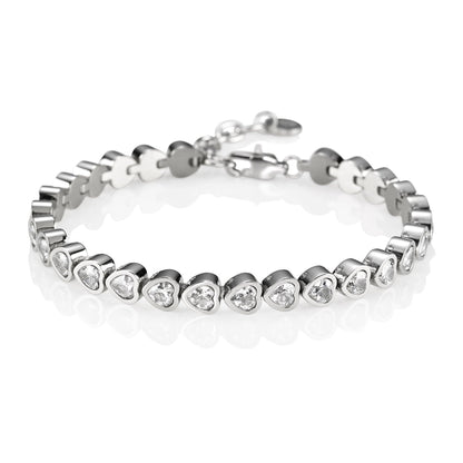 Stainless Steel Heart Tennis Bracelet with Swarovski Crystals - namana.london
