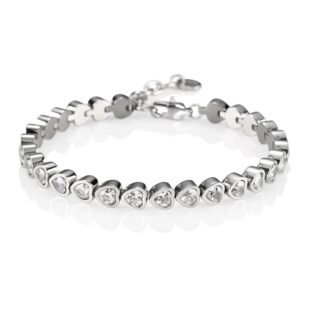 Stainless Steel Heart Tennis Bracelet with Swarovski Crystals - namana.london
