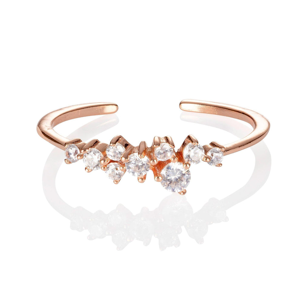 Adjustable Rose Gold Ring for Women with Cubic Zirconia Stones