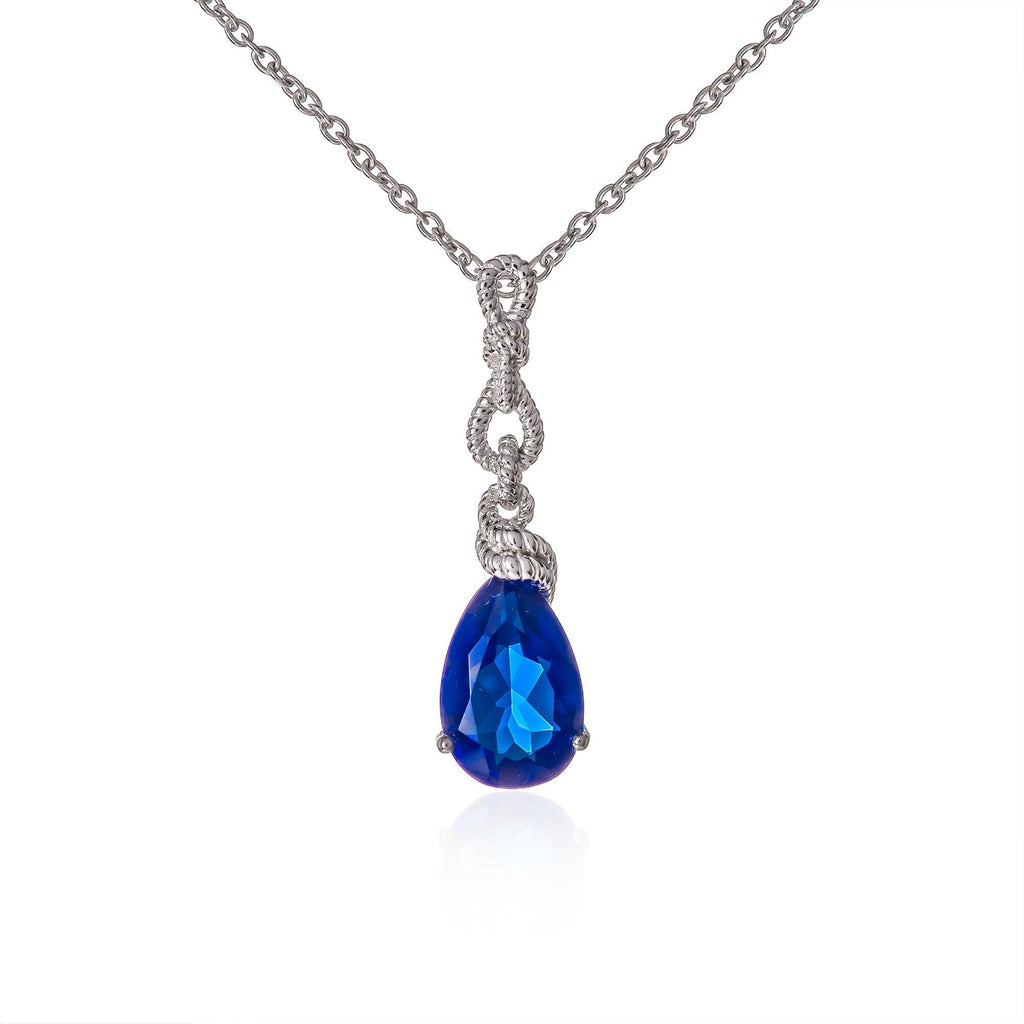 925 Sterling Silver Royal Blue Teardrop Pendant Necklace for Women
