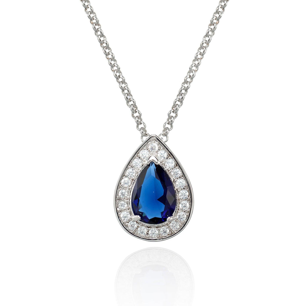 Teardrop Pendant Necklace with a Blue Cubic Zirconia Gemstone - namana.london