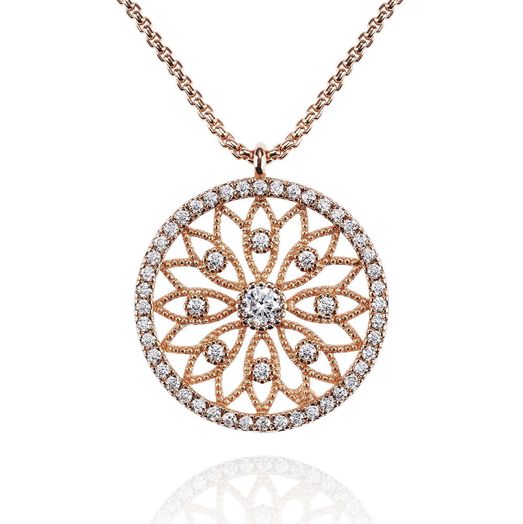 Rose Gold Mandala Arabesque Pendant Necklace with Cubic Zirconia - namana.london